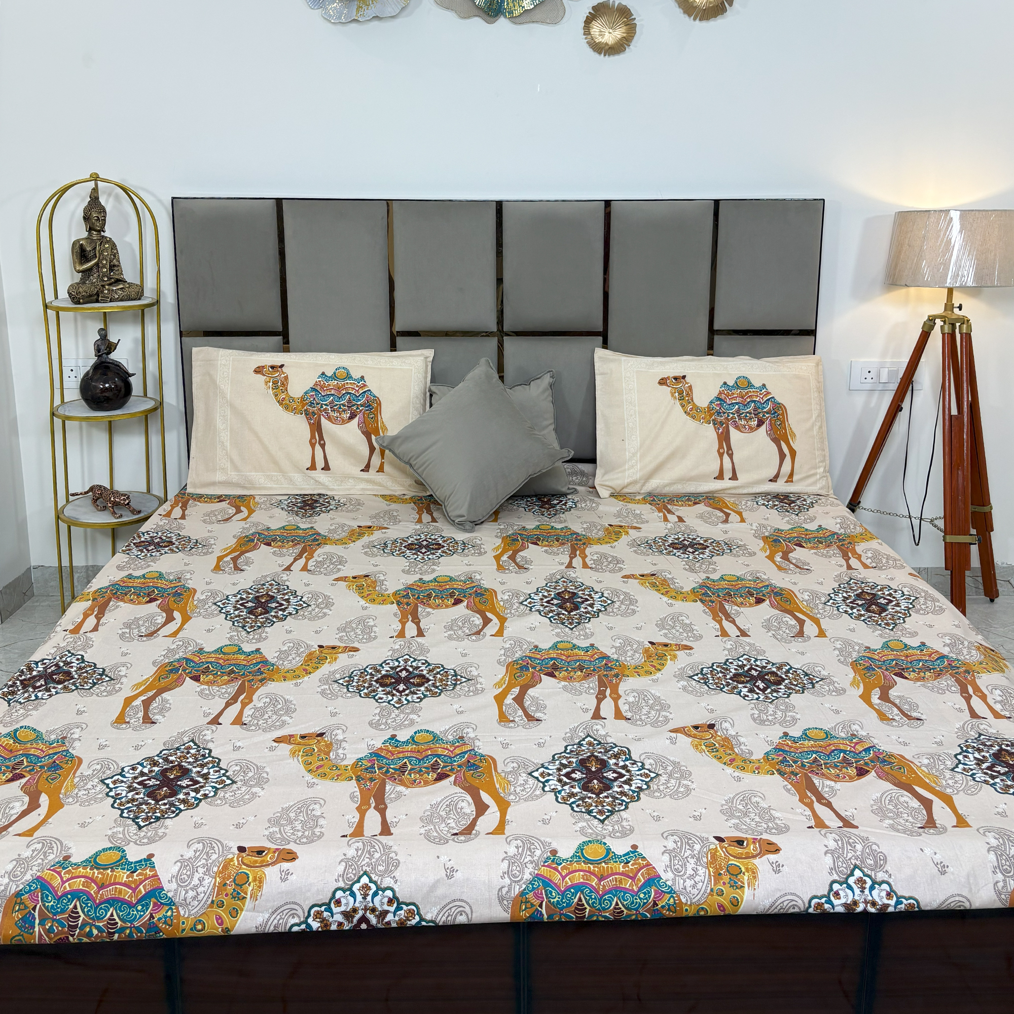 JAZKAA 6899 King Size Bed Sheet | 100% Pure Cotton Double Bed Sheet 270 X 270 Cms with 2 Pillow Covers | Taditional Design, Bedding Sets, Breathable | Summer Bedsheets