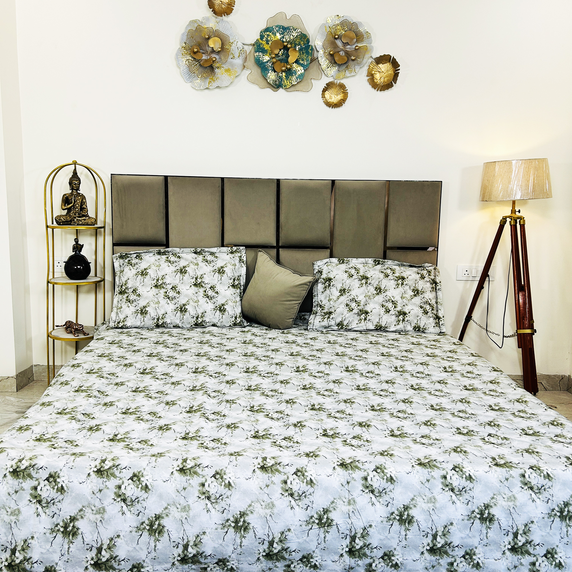 JAZKAA King Size Pure Cotton Bedsheet | Motif Print Double Bed Sheet Set | 400 TC with 2 Pillow Covers | Luxury Bedding Set bedsheets, bed sheets, double bed sheets, pillow cover, king size bedsheet, single bed sheets, bedding sets, queen size bedsheet, king size bedsheet