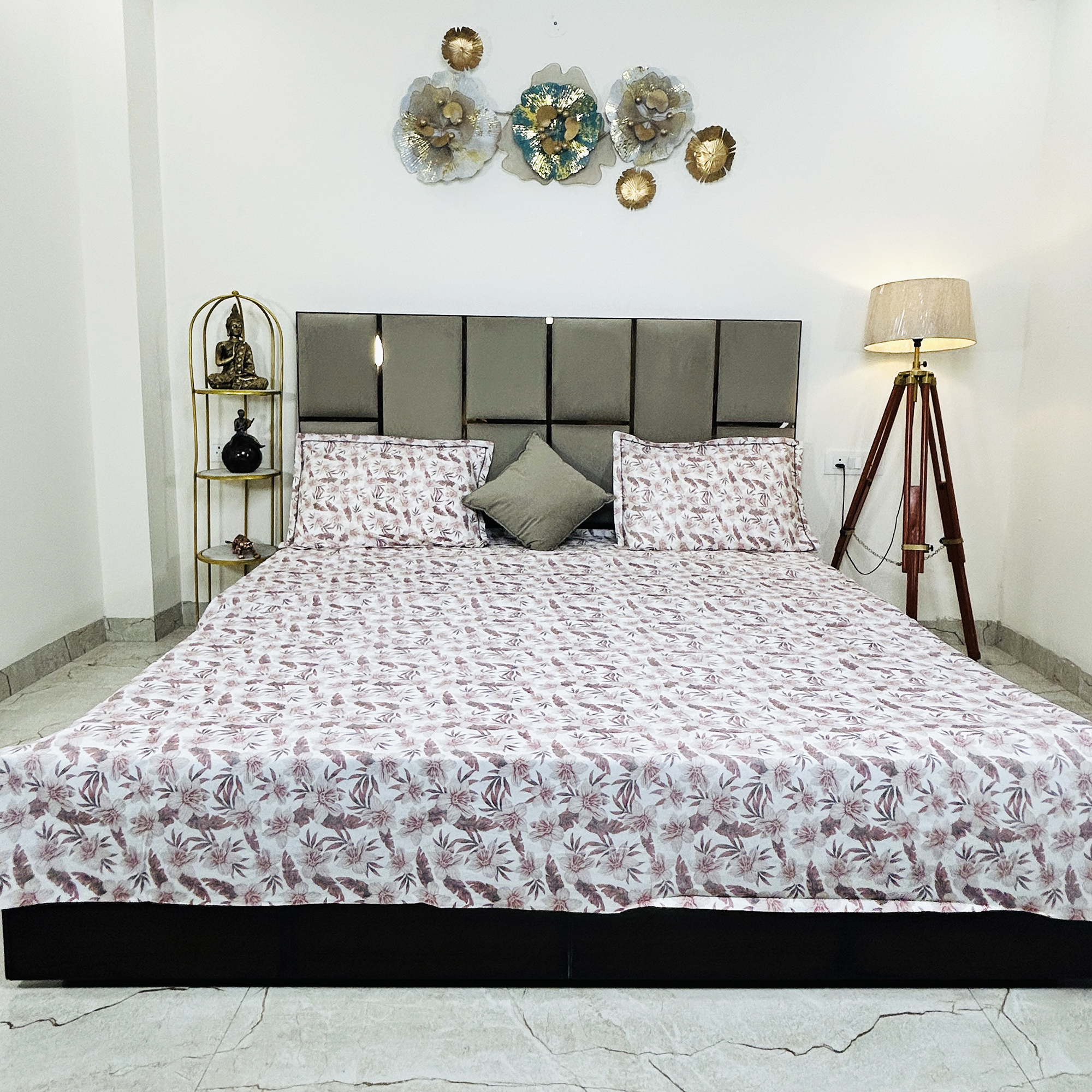 JAZKAA King Size Pure Cotton Bedsheet | Motif Print Double Bed Sheet Set | 400 TC with 2 Pillow Covers | Luxury Bedding Set bedsheets, bed sheets, double bed sheets, pillow cover, king size bedsheet, single bed sheets, bedding sets, queen size bedsheet, king size bedsheet