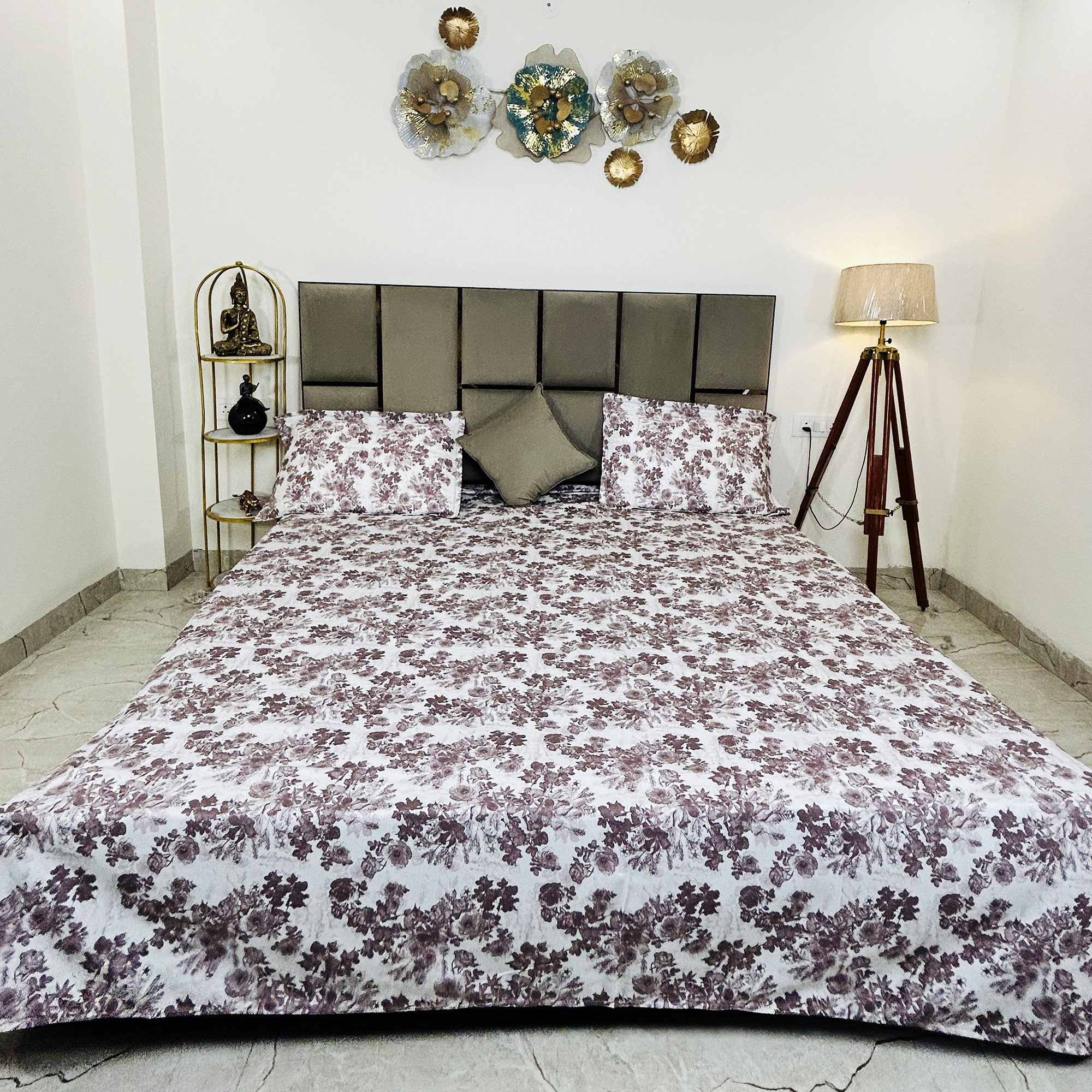 JAZKAA King Size Pure Cotton Bedsheet | Motif Print Double Bed Sheet Set | 400 TC with 2 Pillow Covers | Luxury Bedding Set bedsheets, bed sheets, double bed sheets, pillow cover, king size bedsheet, single bed sheets, bedding sets, queen size bedsheet, king size bedsheet