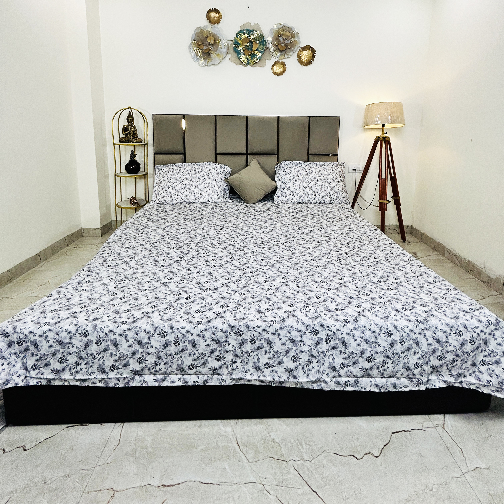 JAZKAA King Size Pure Cotton Bedsheet | Motif Print Double Bed Sheet Set | 400 TC with 2 Pillow Covers | Luxury Bedding Set bedsheets, bed sheets, double bed sheets, pillow cover, king size bedsheet, single bed sheets, bedding sets, queen size bedsheet, king size bedsheet