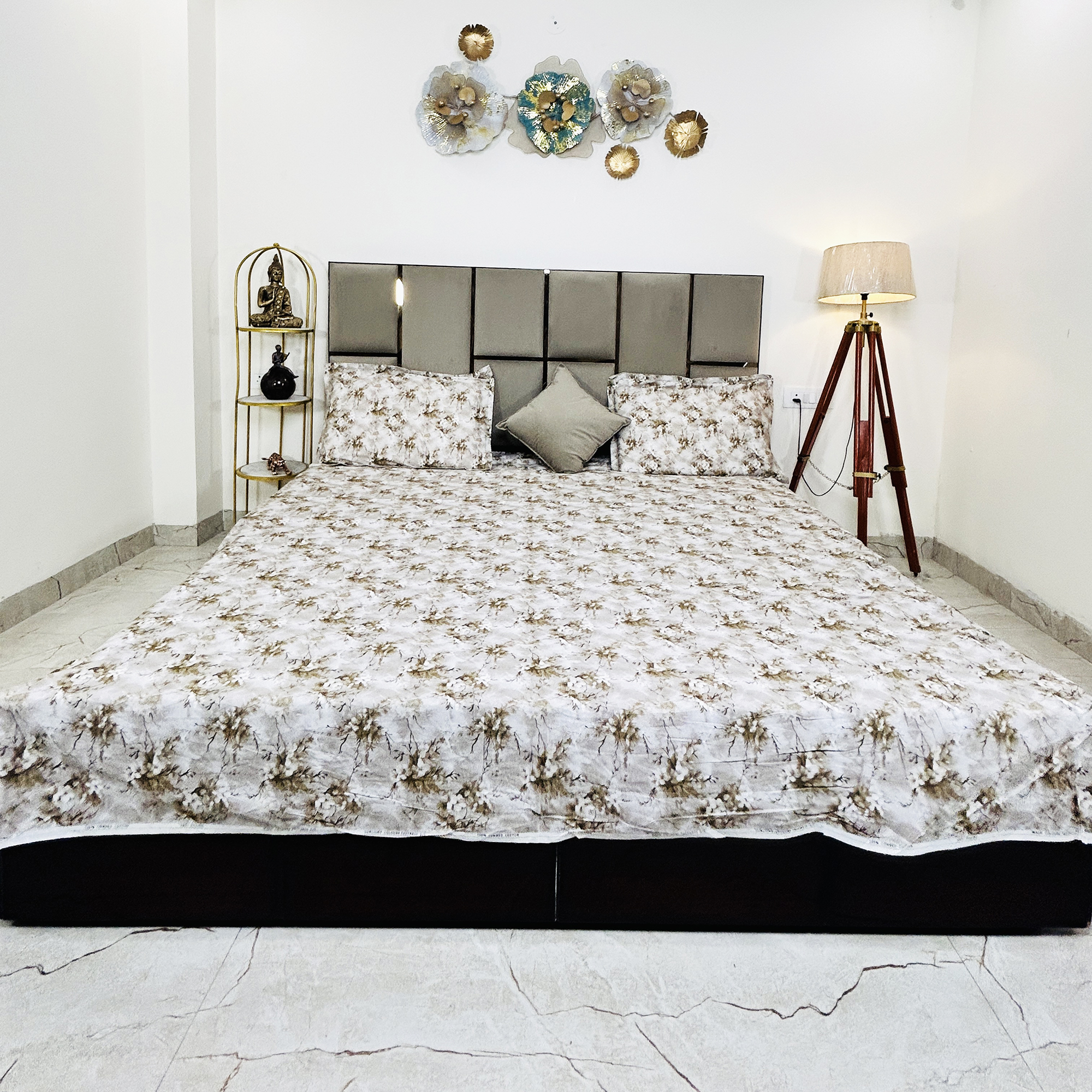 JAZKAA King Size Pure Cotton Bedsheet | Motif Print Double Bed Sheet Set | 400 TC with 2 Pillow Covers | Luxury Bedding Set bedsheets, bed sheets, double bed sheets, pillow cover, king size bedsheet, single bed sheets, bedding sets, queen size bedsheet, king size bedsheet