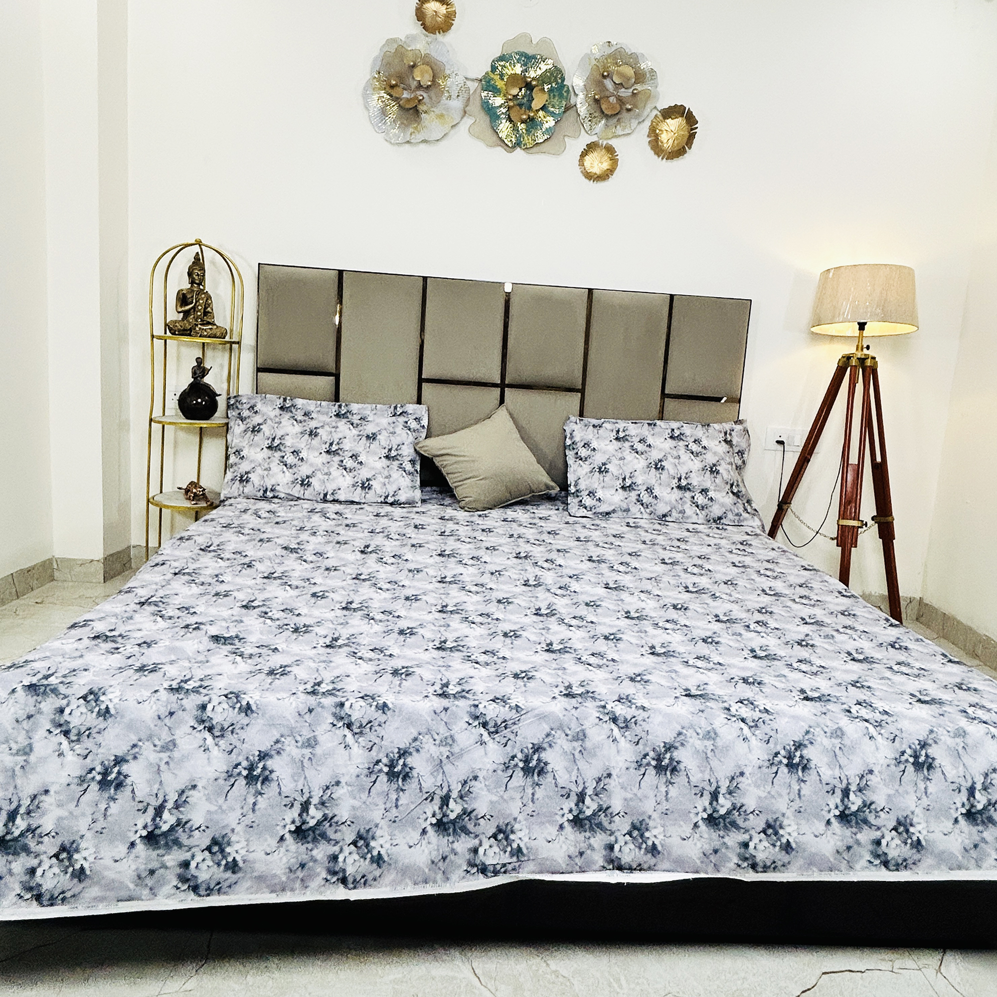 JAZKAA King Size Pure Cotton Bedsheet | Motif Print Double Bed Sheet Set | 400 TC with 2 Pillow Covers | Luxury Bedding Set bedsheets, bed sheets, double bed sheets, pillow cover, king size bedsheet, single bed sheets, bedding sets, queen size bedsheet, king size bedsheet