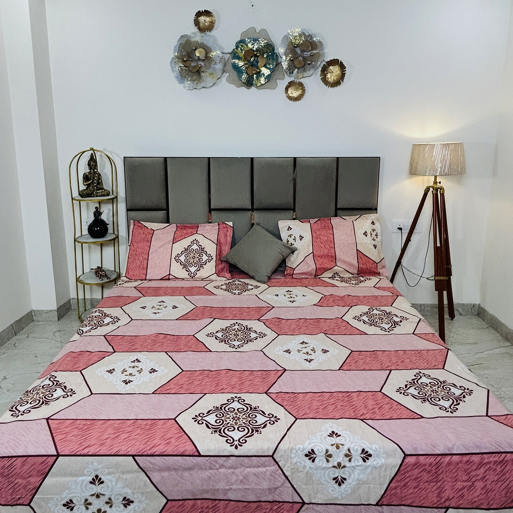 JAZKAA King Size Pure Cotton Bedsheet | Floral Print Double Bed Sheet with 2 Pillow Covers | Soft & Breathable Bedding Set bedsheets, bed sheets, double bed sheets, pillow cover, king size bedsheet, single bed sheets, bedding sets, queen size bedsheet, king size bedsheet, fitted bedsheet