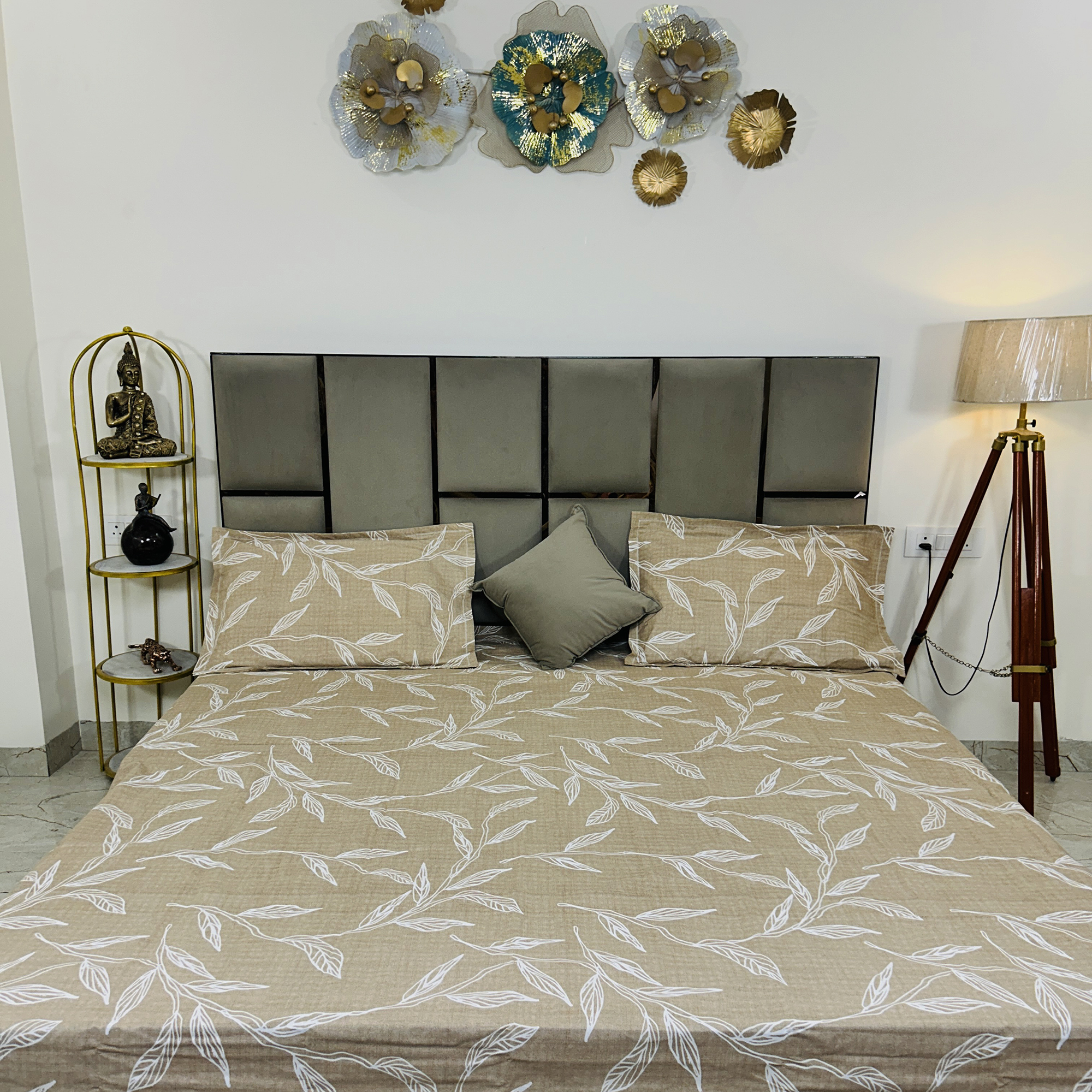Upgrade your bedroom with the JAZKAA King Size Floral Cotton Bedsheet – soft, breathable, and comes with 2 pillow covers for a complete bedding set.