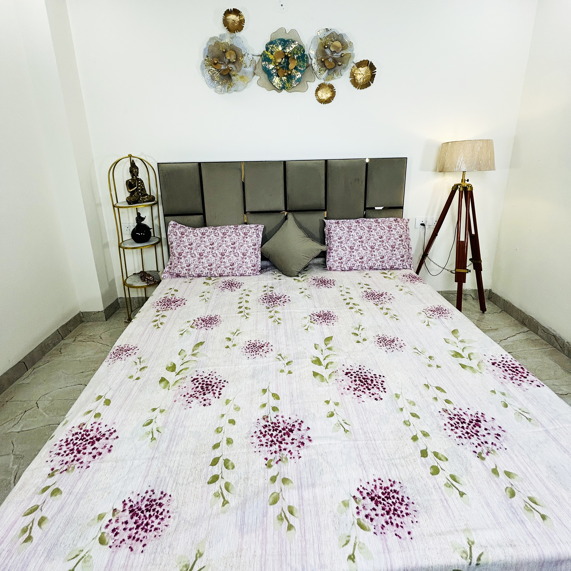 JAZKAA King Size Cotton Bedsheet | 3 Pcs Double Bed Sheet Set with Pillow Covers | Floral Print Pure Cotton Bedding Set bedsheets, bed sheets, double bed sheets, pillow cover, king size bedsheet, single bed sheets, bedding sets, queen size bedsheet, king size bedsheet