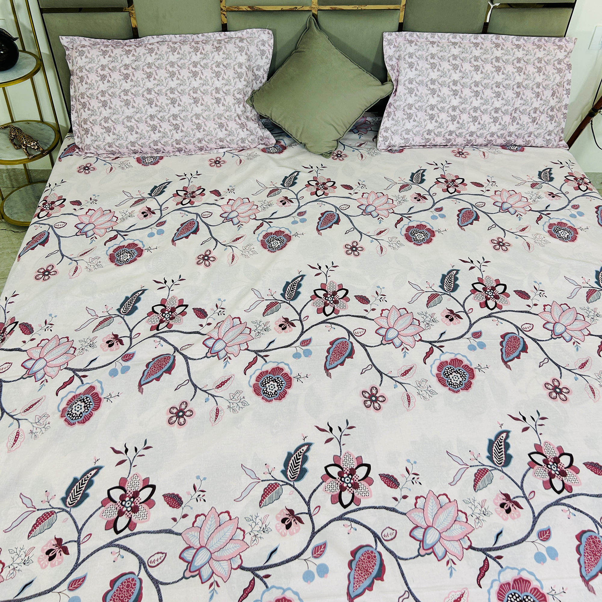 JAZKAA King Size Cotton Bedsheet | 3 Pcs Double Bed Sheet Set with Pillow Covers | Floral Print Pure Cotton Bedding Set bedsheets, bed sheets, double bed sheets, pillow cover, king size bedsheet, single bed sheets, bedding sets, queen size bedsheet, king size bedsheet