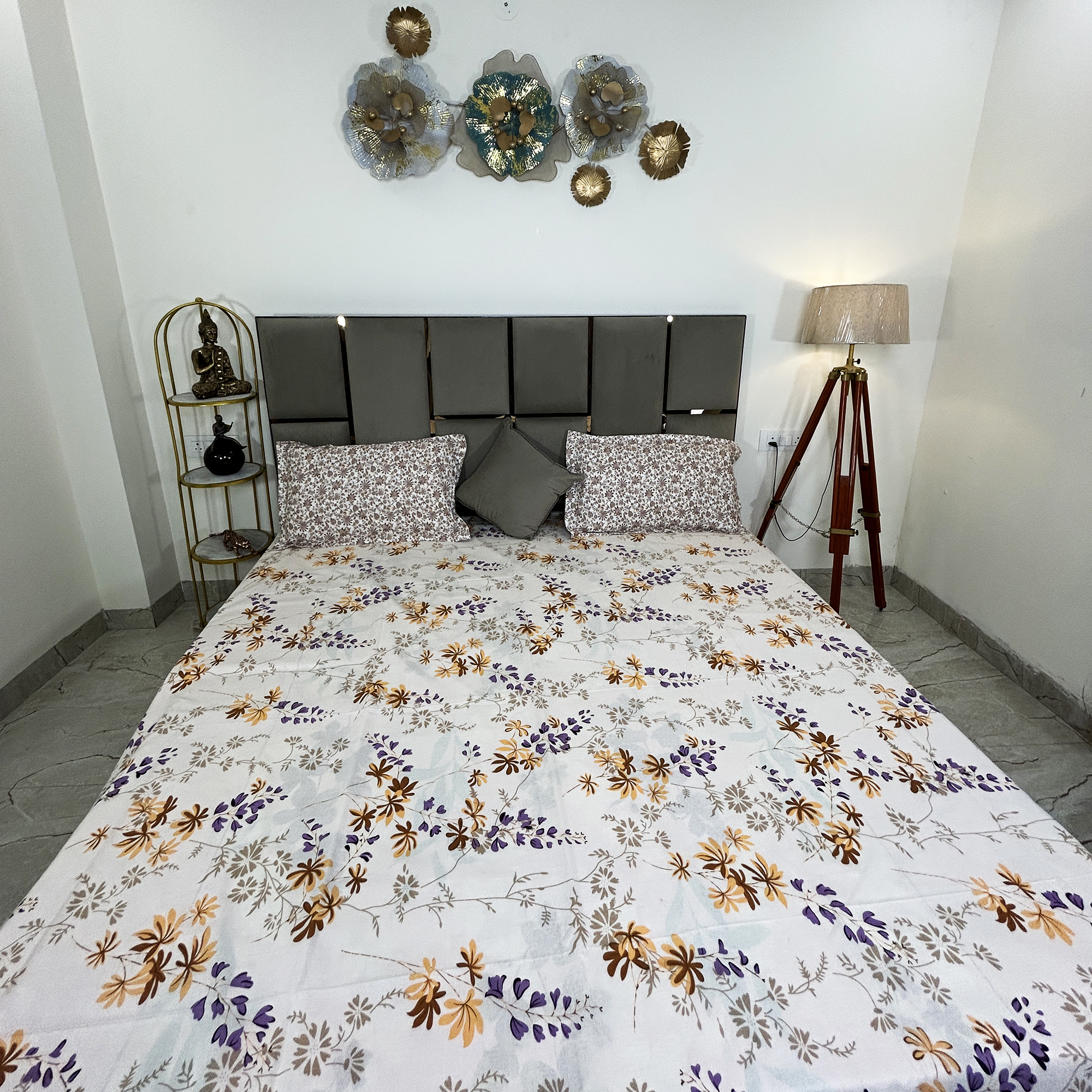 JAZKAA King Size Cotton Bedsheet | 3 Pcs Double Bed Sheet Set with Pillow Covers | Floral Print Pure Cotton Bedding Set bedsheets, bed sheets, double bed sheets, pillow cover, king size bedsheet, single bed sheets, bedding sets, queen size bedsheet, king size bedsheet