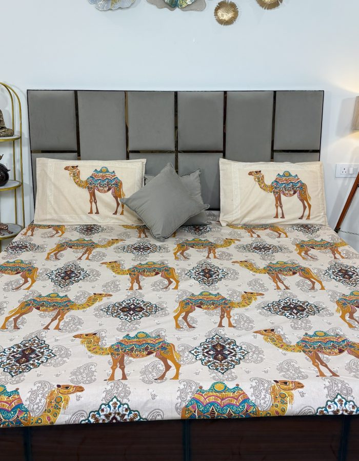 JAZKAA 6899 King Size Bed Sheet | 100% Pure Cotton Double Bed Sheet 270 X 270 Cms with 2 Pillow Covers | Taditional Design, Bedding Sets, Breathable | Summer Bedsheets