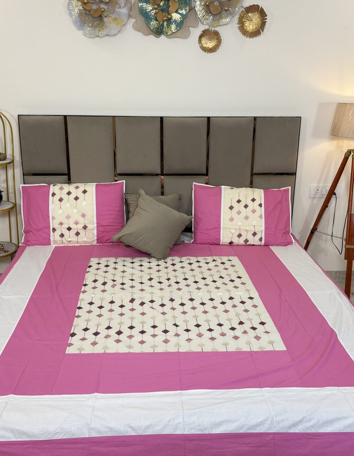 JAZKAA 458 Queen Size Bedsheet | 100% Pure Cotton Double Bed Sheet 230 X 250 Cms with 2 Pillow Covers | Soft and Breathable | Bedding Sets | Summer Bedsheets