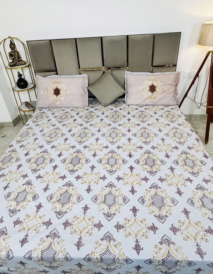 JAZKAA 6872 Queen Size Bedsheet 225×250 cm with 2 Pillow Covers | 100% Pure Cotton Bedsheet Set | Double Bed Sheets | Bedding Sets | Summer Bedsheets