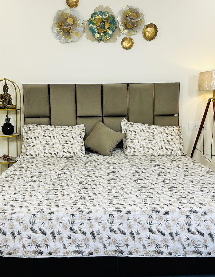 JAZKAA 8891 Queen Size Bedsheet 225×250 cm with 2 Pillow Covers | 3 Pcs Pure Cotton Bedsheet Set| Double Bed Sheets | Bedding Sets | Summer Bedsheets