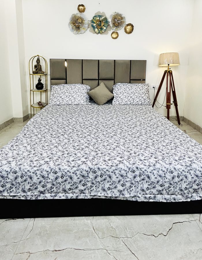 JAZKAA 6840 King Size Pure Cotton Bedsheet | Motif Print | 275×275 cm Double Bed Sheet with 2 Pillow Covers | 400 TC | Bedding Set