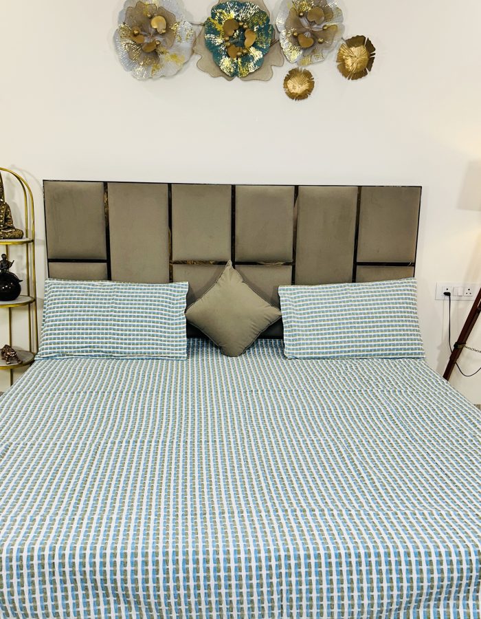 JAZKAA 4146 King Size Cotton Bedsheet 275×275 cm | 3 Pc South Indian Design Double Bed Sheet with 2 Pillow Covers | Soft & Breathable | Bedding Set