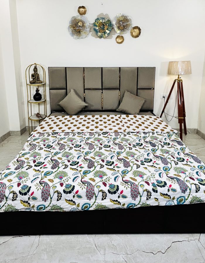 JAZKAA 6364 Double Bed Jaipuri Quilt | Pure Cotton Rajasthani Jaipuri Reversible Double Bed Quilt, AC Quilt, Bedding Sets, Quilt for Summers (Light Weight, Soft 90×100 Inch)