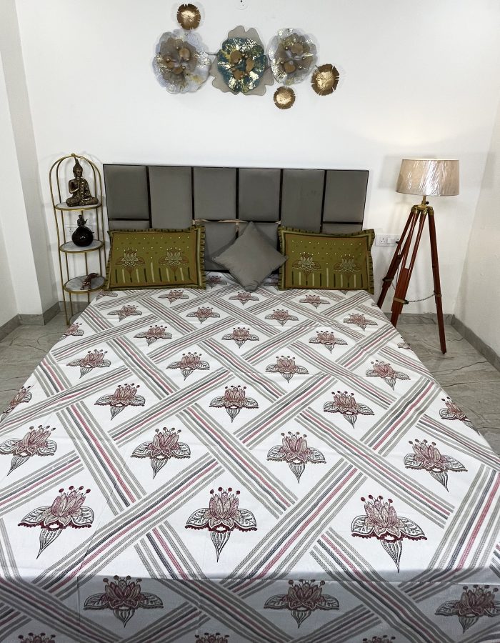 JAZKAA King Size Bedsheet 108×108 inches | 100% Cotton Double Bed Sheet Set with 2 Pillow Covers | 3 Pcs Bedding Set | Soft & Breathable