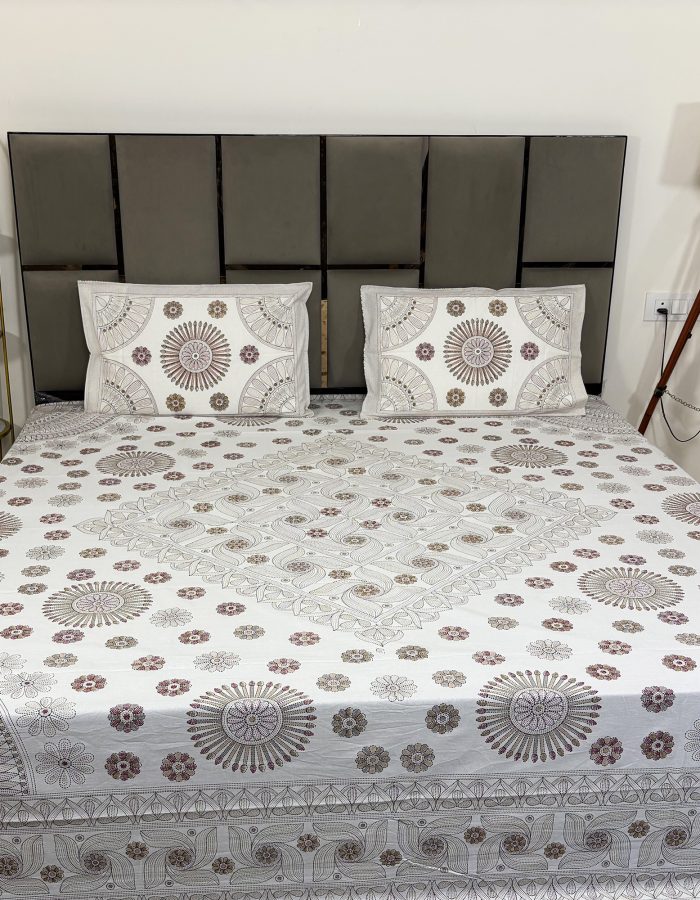 JAZKAA 5569 King Size Cotton Bedsheet 108×108 inch | Floral Print Double Bed Sheet with 2 Pillow Covers | 100% Pure Cotton | Bedding Set