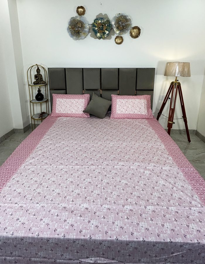 JAZKAA 21 King Size 100% Cotton Bedsheet | Boxed Printed | 275×275 cm Double Bed Sheet with 2 Pillow Covers | Bedding Set | 400 TC